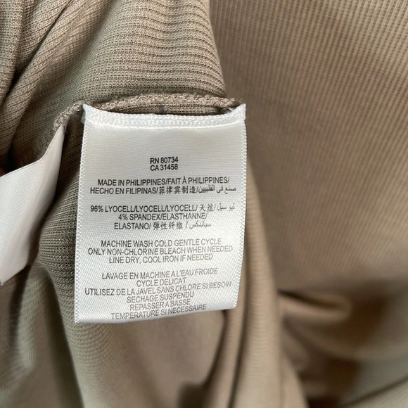 BCBGMAXAZARIA Tan Ribbed Scoop Cowl Neck Column Sheath Midi Dress Baddie Size S - Picture 8 of 11